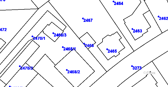 Parcela st. 2466 v KÚ Krč, Katastrální mapa