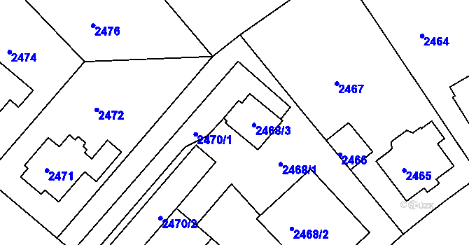 Parcela st. 2468/3 v KÚ Krč, Katastrální mapa