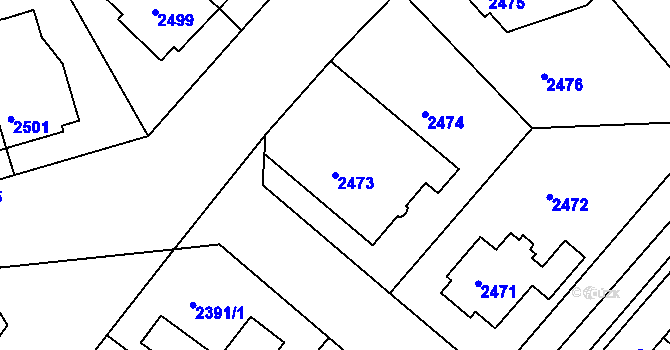 Parcela st. 2473 v KÚ Krč, Katastrální mapa