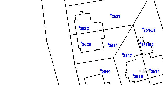 Parcela st. 2520 v KÚ Krč, Katastrální mapa