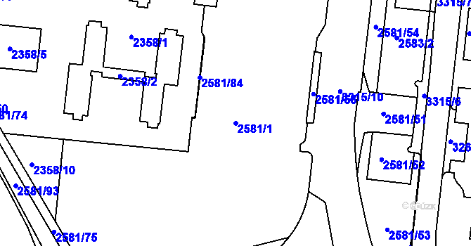 Parcela st. 2581/1 v KÚ Krč, Katastrální mapa