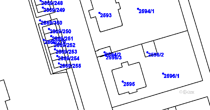 Parcela st. 2596/3 v KÚ Krč, Katastrální mapa