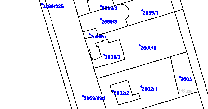 Parcela st. 2600/2 v KÚ Krč, Katastrální mapa