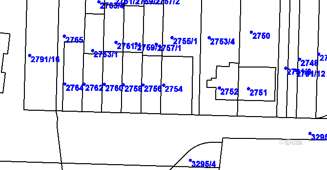 Parcela st. 2754 v KÚ Krč, Katastrální mapa