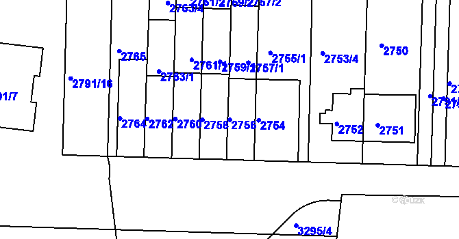 Parcela st. 2756 v KÚ Krč, Katastrální mapa