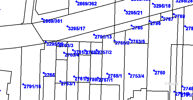 Parcela st. 2757/2 v KÚ Krč, Katastrální mapa