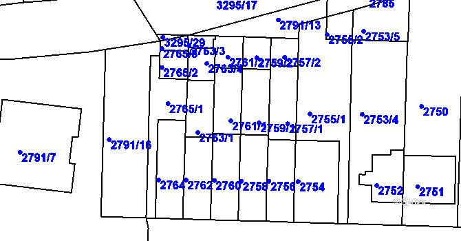 Parcela st. 2761/1 v KÚ Krč, Katastrální mapa