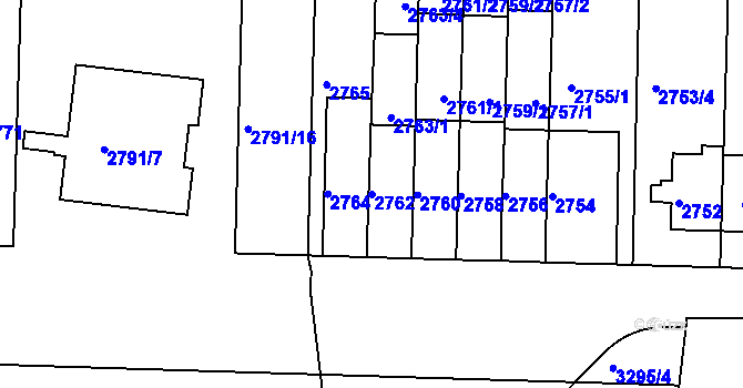 Parcela st. 2762 v KÚ Krč, Katastrální mapa