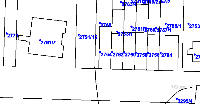 Parcela st. 2764 v KÚ Krč, Katastrální mapa