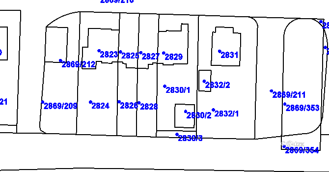 Parcela st. 2830/1 v KÚ Krč, Katastrální mapa