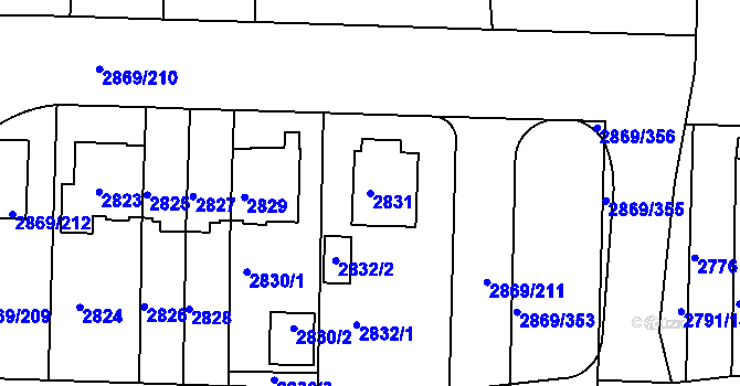 Parcela st. 2831 v KÚ Krč, Katastrální mapa