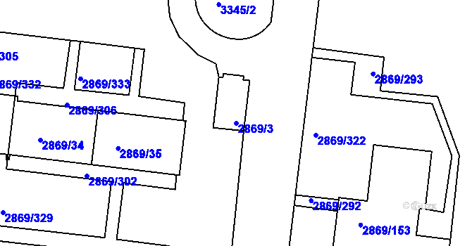 Parcela st. 2869/3 v KÚ Krč, Katastrální mapa