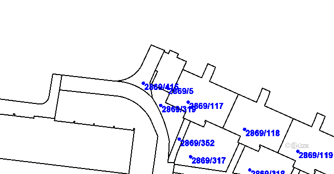 Parcela st. 2869/5 v KÚ Krč, Katastrální mapa