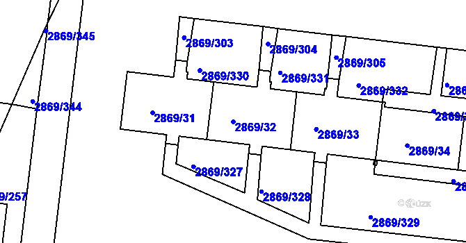 Parcela st. 2869/32 v KÚ Krč, Katastrální mapa