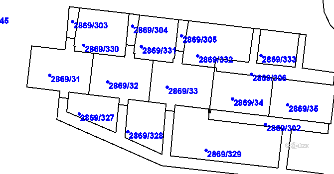 Parcela st. 2869/33 v KÚ Krč, Katastrální mapa