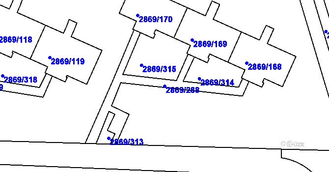Parcela st. 2869/288 v KÚ Krč, Katastrální mapa