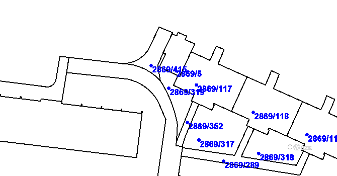 Parcela st. 2869/319 v KÚ Krč, Katastrální mapa