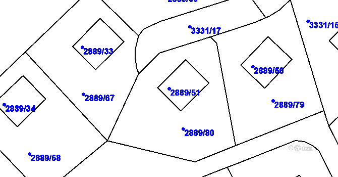 Parcela st. 2889/51 v KÚ Krč, Katastrální mapa