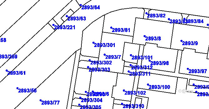 Parcela st. 2893/7 v KÚ Krč, Katastrální mapa