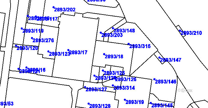Parcela st. 2893/18 v KÚ Krč, Katastrální mapa