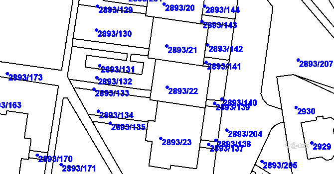 Parcela st. 2893/22 v KÚ Krč, Katastrální mapa