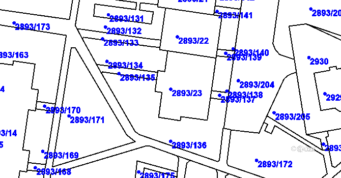 Parcela st. 2893/23 v KÚ Krč, Katastrální mapa