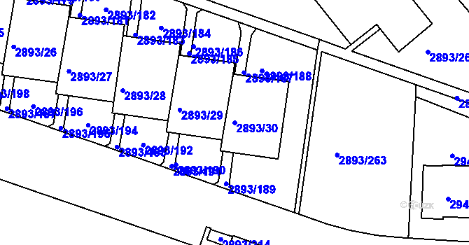 Parcela st. 2893/30 v KÚ Krč, Katastrální mapa