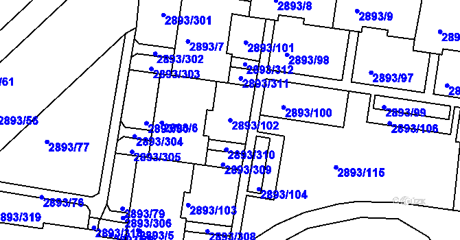 Parcela st. 2893/102 v KÚ Krč, Katastrální mapa