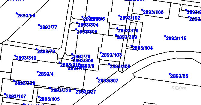 Parcela st. 2893/103 v KÚ Krč, Katastrální mapa