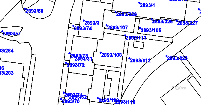 Parcela st. 2893/108 v KÚ Krč, Katastrální mapa