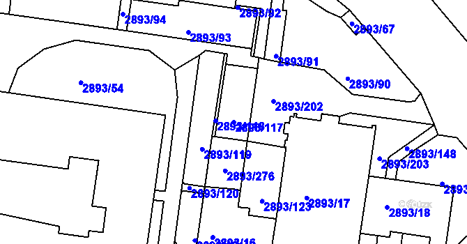 Parcela st. 2893/117 v KÚ Krč, Katastrální mapa