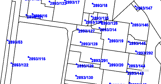 Parcela st. 2893/128 v KÚ Krč, Katastrální mapa