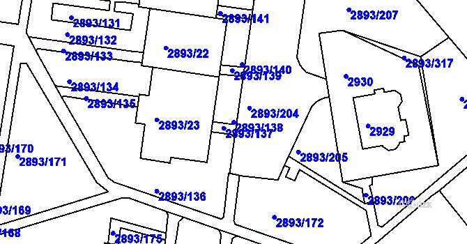 Parcela st. 2893/138 v KÚ Krč, Katastrální mapa