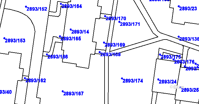 Parcela st. 2893/168 v KÚ Krč, Katastrální mapa