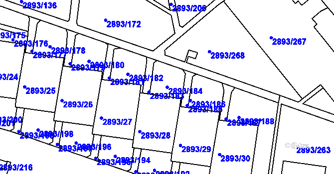 Parcela st. 2893/184 v KÚ Krč, Katastrální mapa
