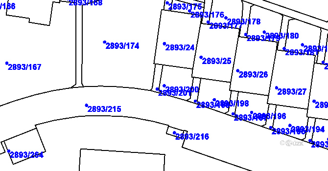 Parcela st. 2893/200 v KÚ Krč, Katastrální mapa
