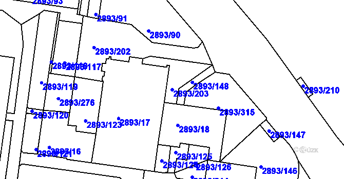 Parcela st. 2893/203 v KÚ Krč, Katastrální mapa
