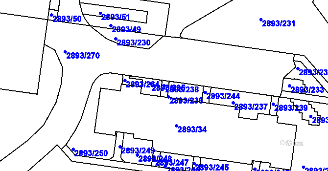 Parcela st. 2893/238 v KÚ Krč, Katastrální mapa