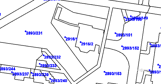 Parcela st. 2916/2 v KÚ Krč, Katastrální mapa