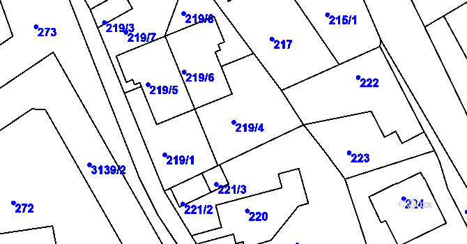 Parcela st. 219/4 v KÚ Krč, Katastrální mapa
