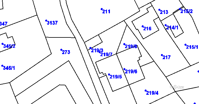 Parcela st. 219/7 v KÚ Krč, Katastrální mapa
