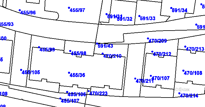 Parcela st. 470/210 v KÚ Krč, Katastrální mapa