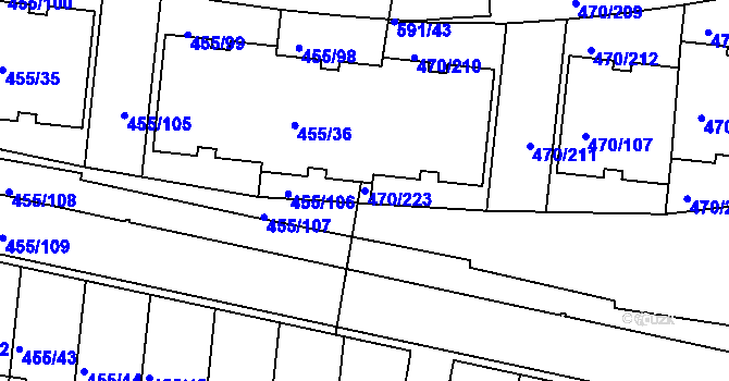 Parcela st. 470/223 v KÚ Krč, Katastrální mapa
