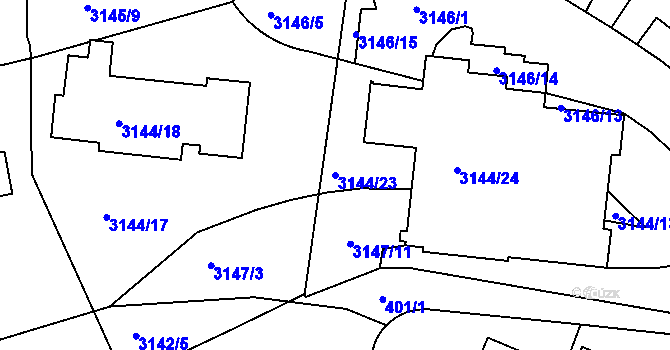 Parcela st. 3144/23 v KÚ Krč, Katastrální mapa