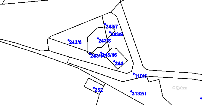 Parcela st. 243/16 v KÚ Krč, Katastrální mapa