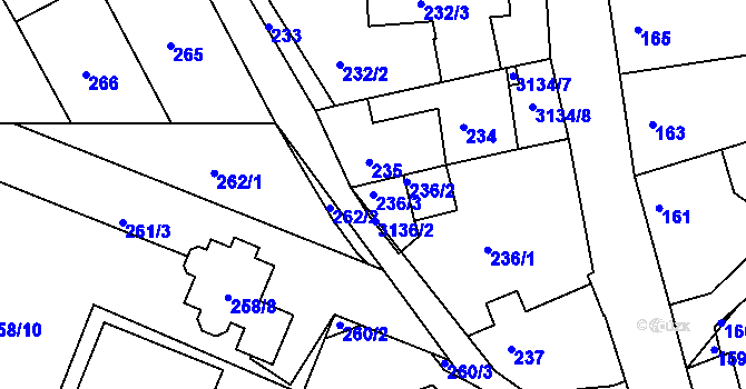 Parcela st. 236/3 v KÚ Krč, Katastrální mapa