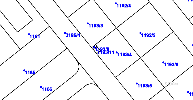 Parcela st. 1193/11 v KÚ Krč, Katastrální mapa