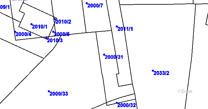 Parcela st. 2000/31 v KÚ Krč, Katastrální mapa