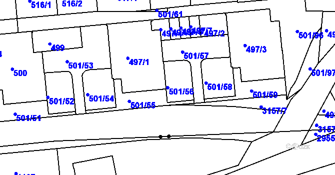 Parcela st. 501/56 v KÚ Krč, Katastrální mapa
