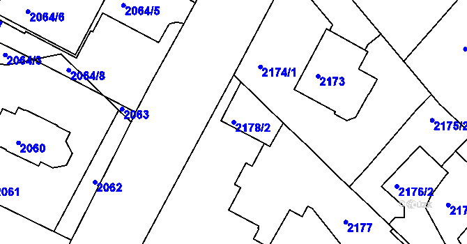 Parcela st. 2178/2 v KÚ Krč, Katastrální mapa